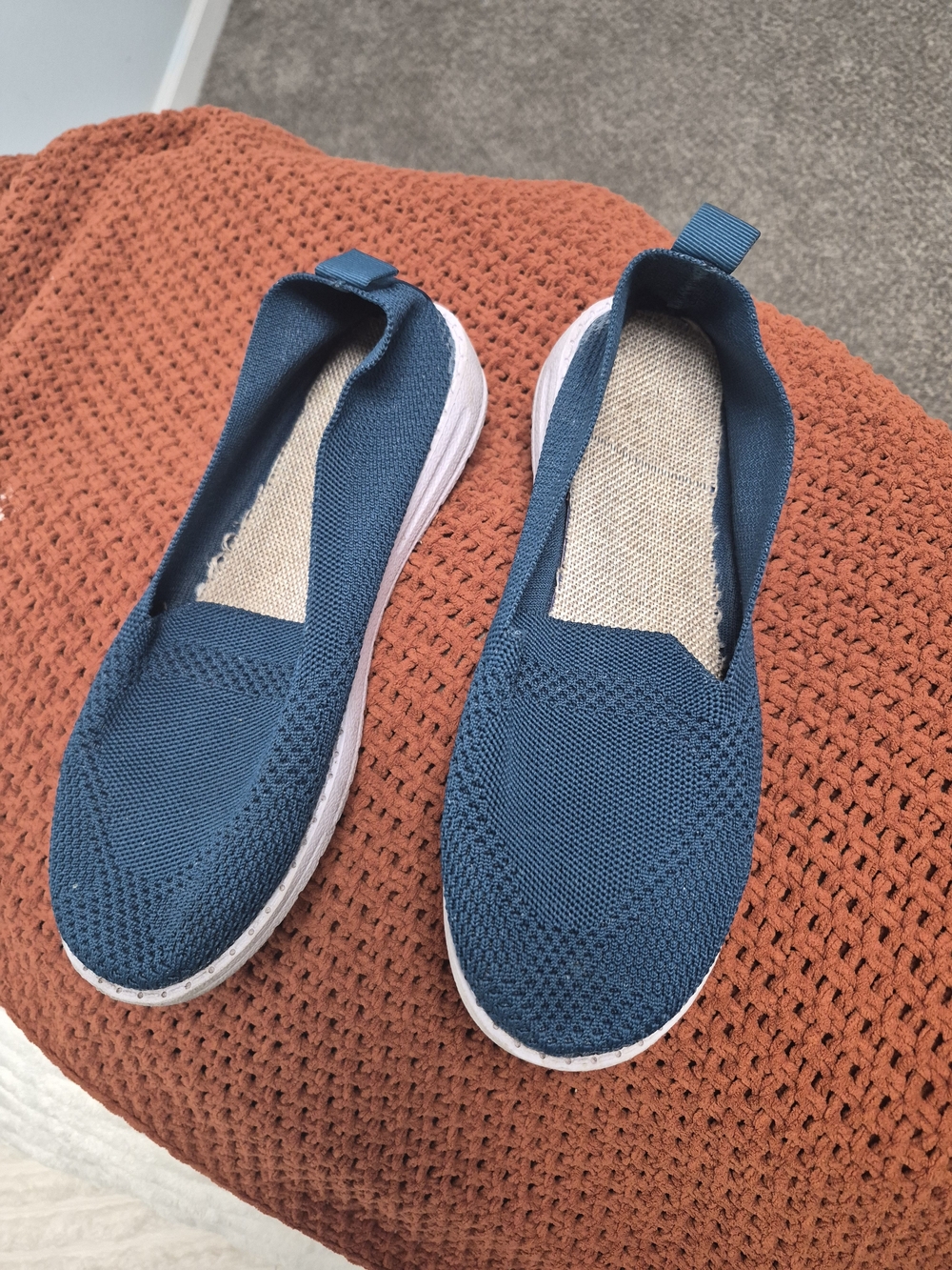 Teal Blue Knit Slip On Loafers Flats